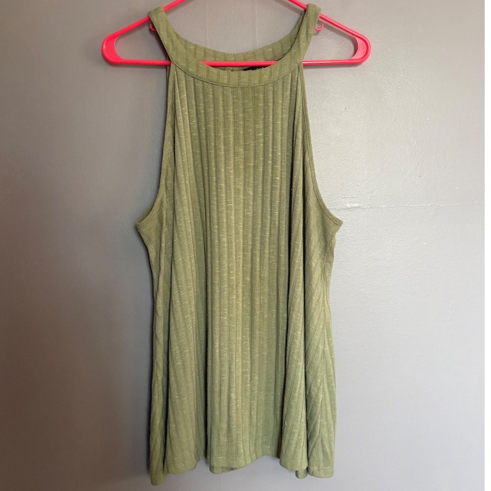 Torrid Sage Green Ribbed High Goddess Neck Halter Tank Top Keyhole Plus Sz 0X